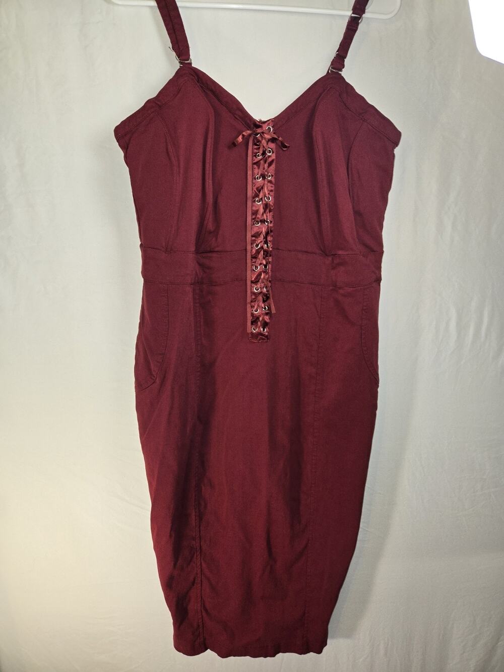 Unique Vintage Corset Midi Dress US Plus Size 1X or 16 Burgundy Lace Up Boning